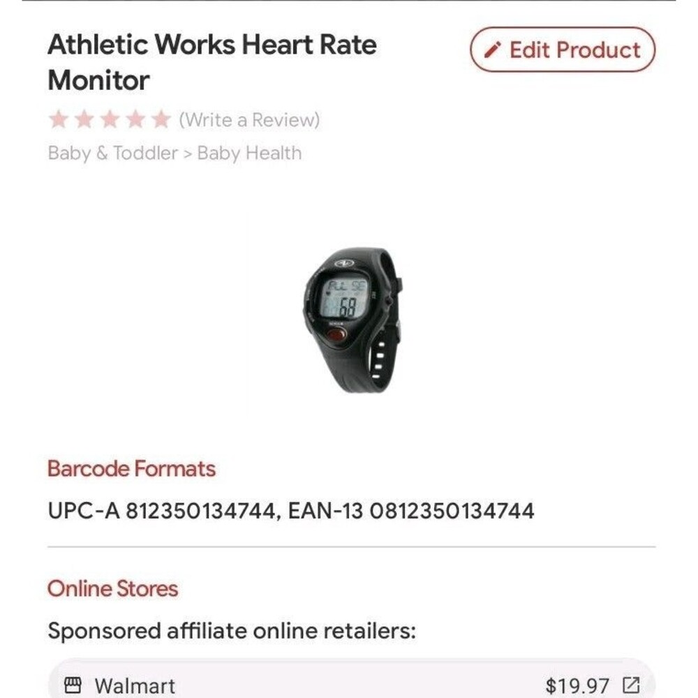 Athletic Works Heart Rate Monitor Wristwatch Black Plastic Clock Feature
